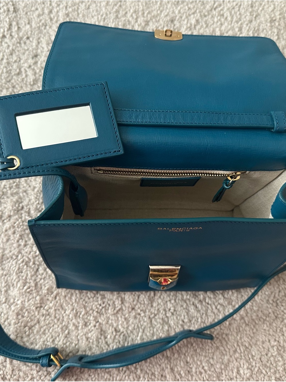 Balenciaga Teal Leather Satchel with Gold Hardware - Picture 3 of 7